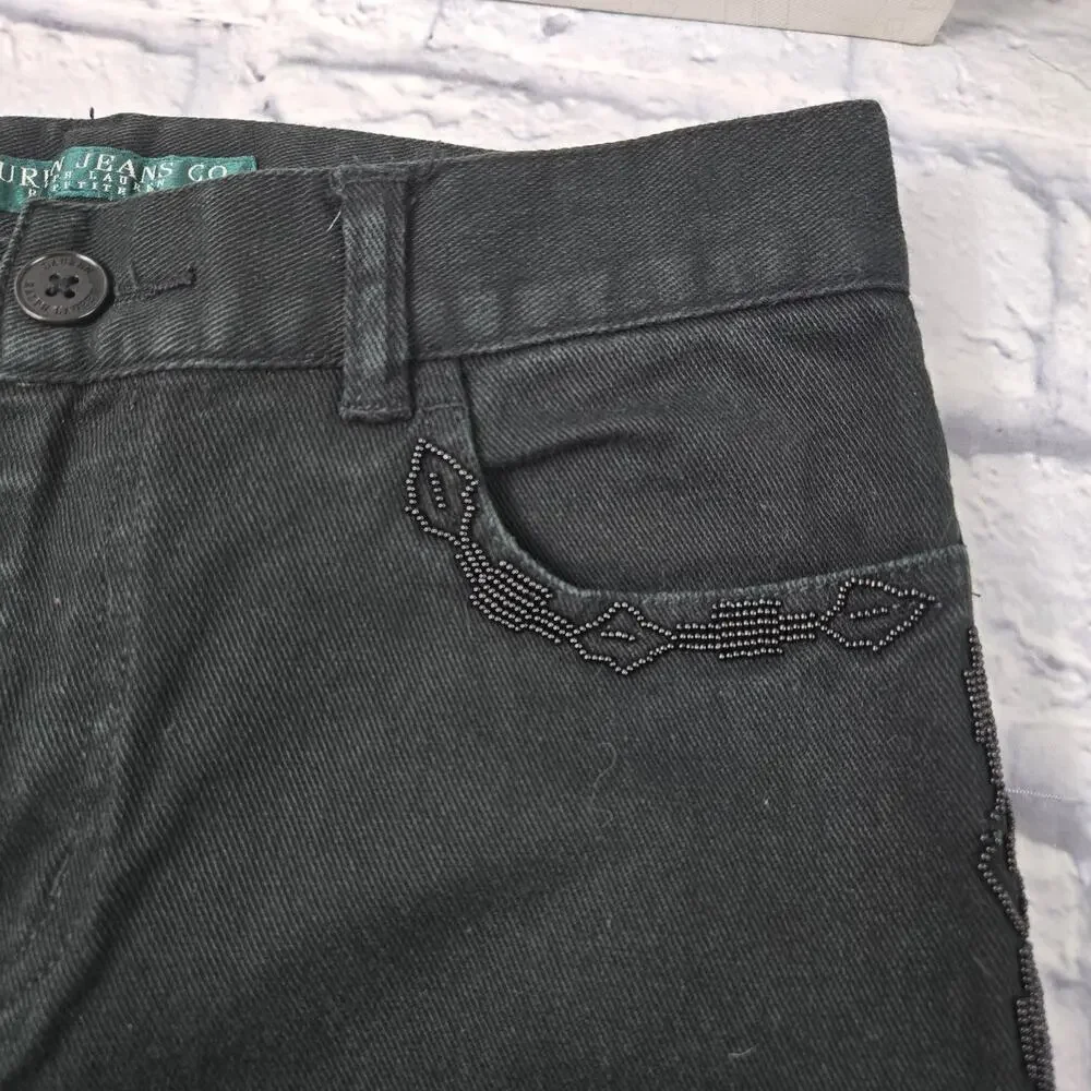 Lauren Jeans Co Beaded Jeans Black Southwestern Bootcut Ralph Lauren sz 4 Petite